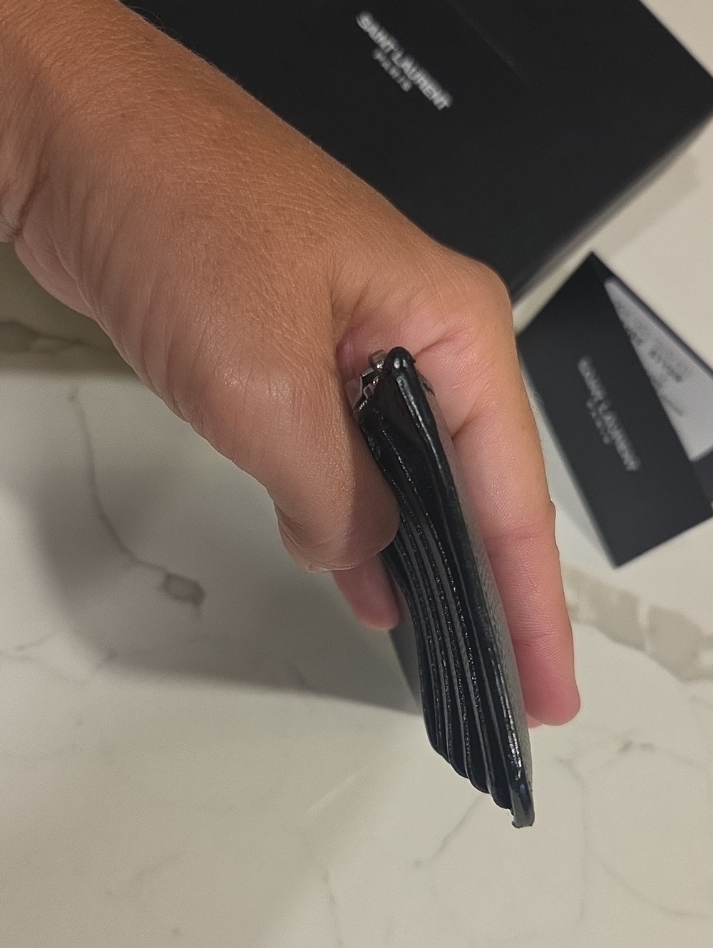 Saint Laurent Black Leather Zip Card Holder Wallet - Picture 11 of 15